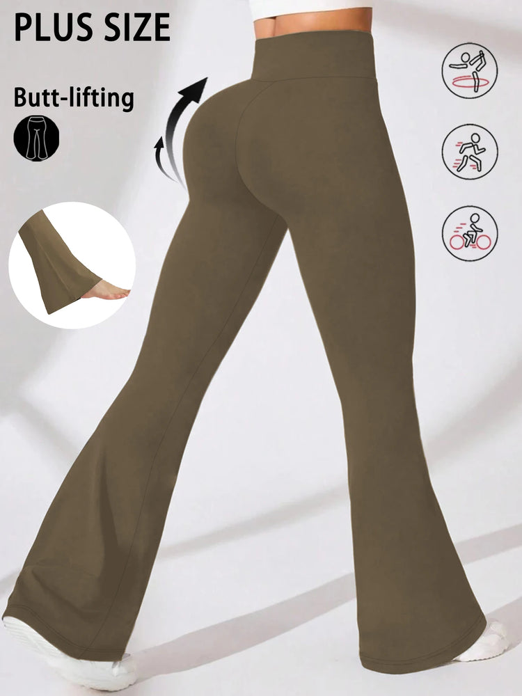 Plus Size Women's Super Soft High Waisted Flare Pants, Leggings Tummy Control Soft Bootleg Bell Bottoms Running