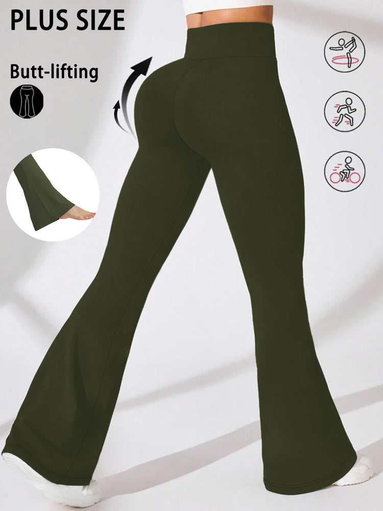 Plus Size Women's Super Soft High Waisted Flare Pants, Leggings Tummy Control Soft Bootleg Bell Bottoms Running