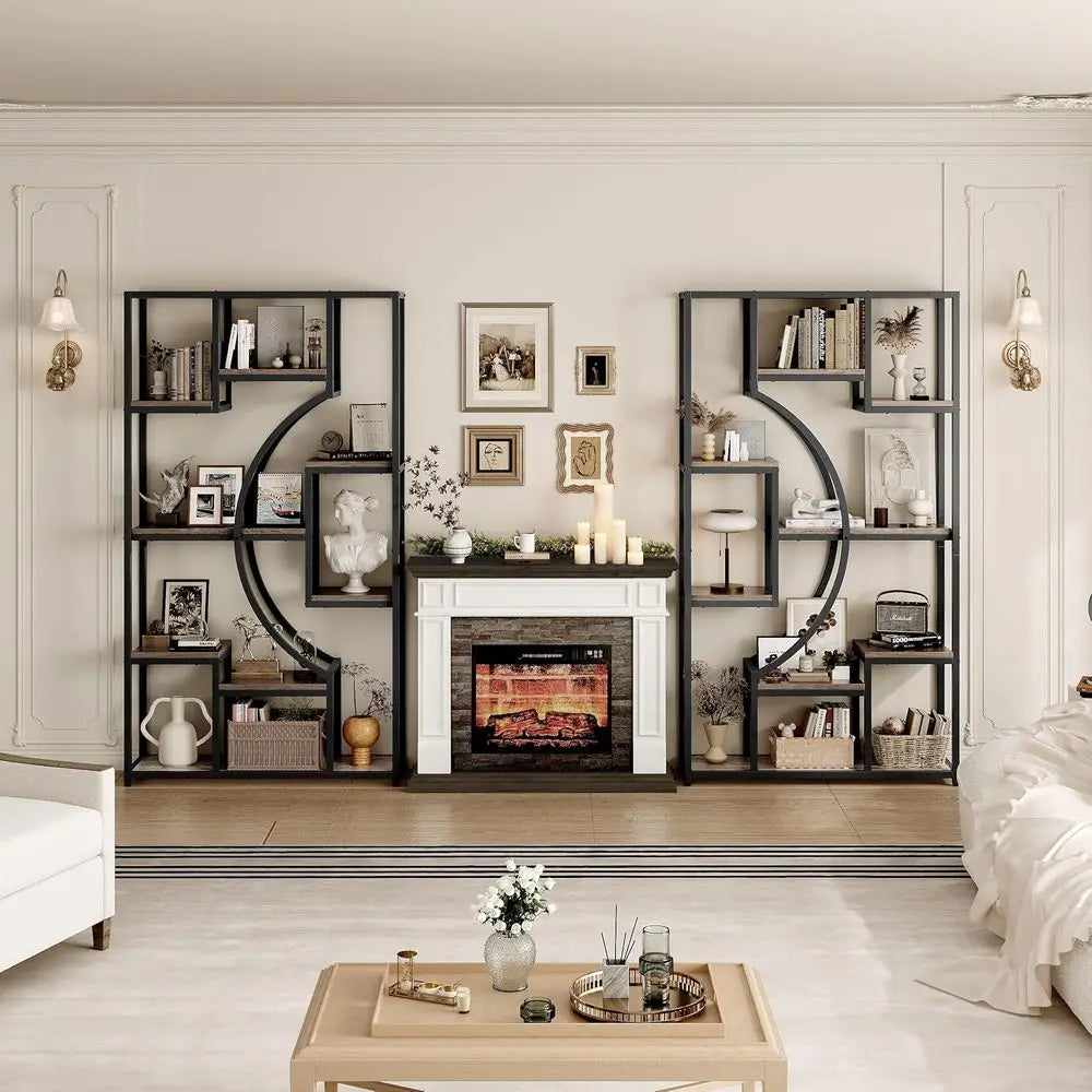 70.8" Tall Bookshel Set o 2, 79" Wide Geometric Display Shel with 18 Open Storage Shelves, Etagere Bookcase or Living