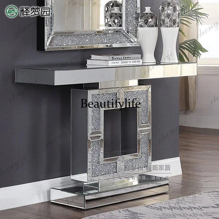 9344 European-style entryway table, light luxury, modern living room screen storage rack, wall-mounted mirror entryway table