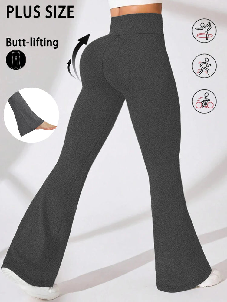 Plus Size Women's Super Soft High Waisted Flare Pants, Leggings Tummy Control Soft Bootleg Bell Bottoms Running