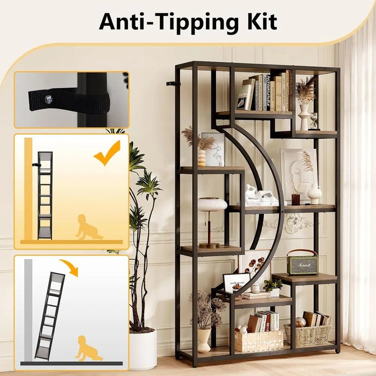 70.8" Tall Bookshel Set o 2, 79" Wide Geometric Display Shel with 18 Open Storage Shelves, Etagere Bookcase or Living