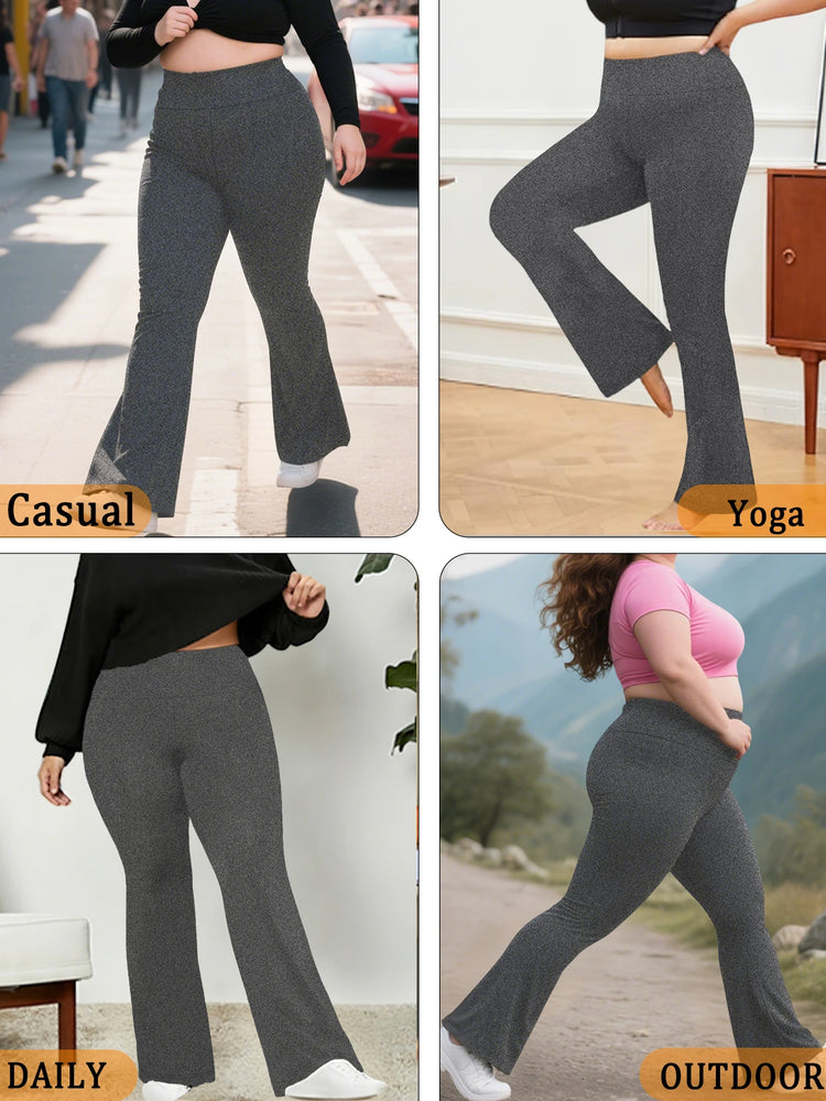 Plus Size Women's Super Soft High Waisted Flare Pants, Leggings Tummy Control Soft Bootleg Bell Bottoms Running