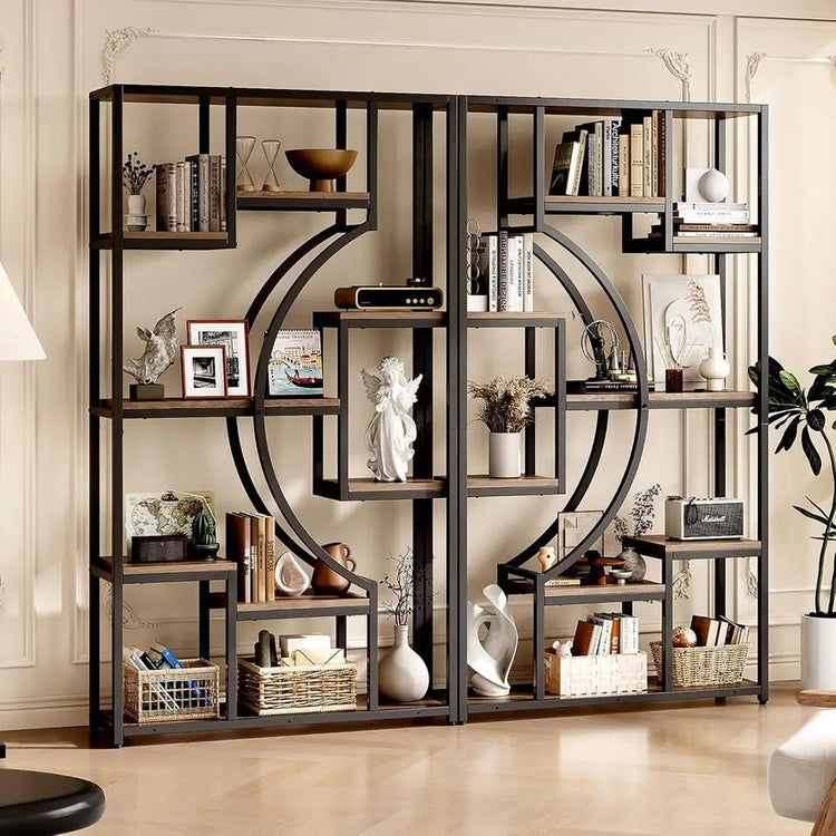 70.8" Tall Bookshel Set o 2, 79" Wide Geometric Display Shel with 18 Open Storage Shelves, Etagere Bookcase or Living