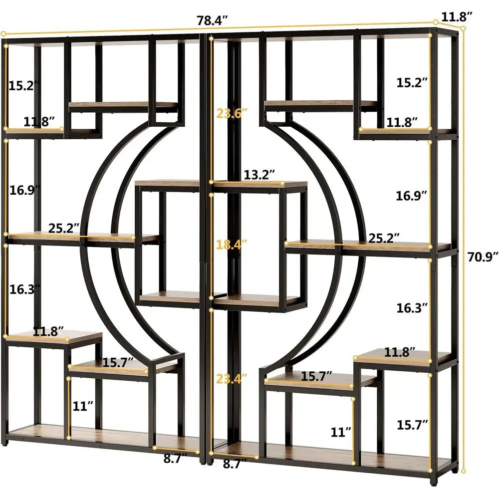 70.8" Tall Bookshel Set o 2, 79" Wide Geometric Display Shel with 18 Open Storage Shelves, Etagere Bookcase or Living