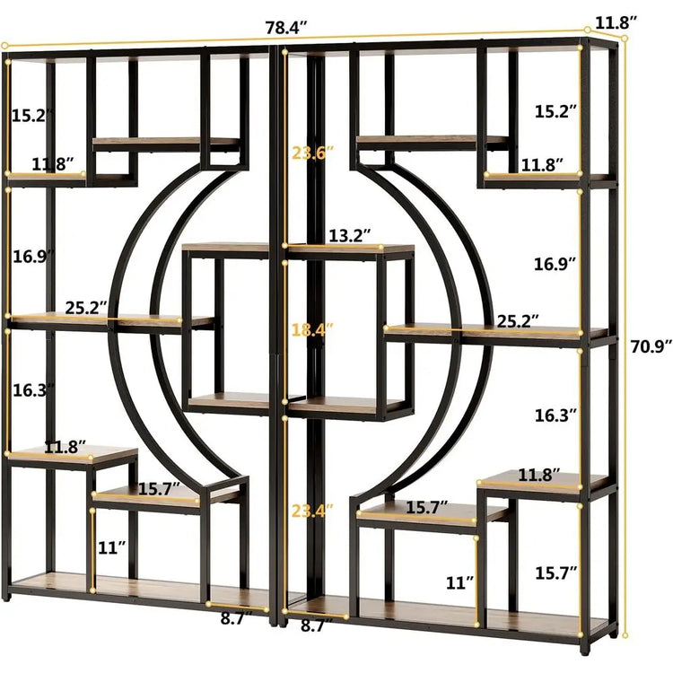 70.8" Tall Bookshel Set o 2, 79" Wide Geometric Display Shel with 18 Open Storage Shelves, Etagere Bookcase or Living