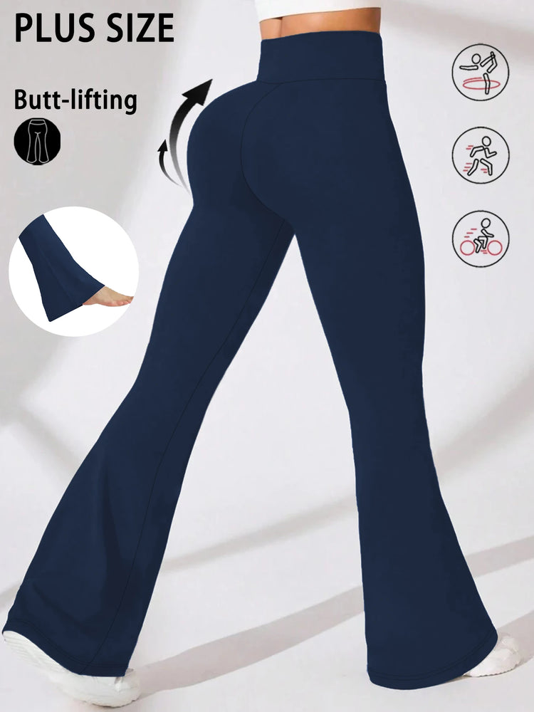 Plus Size Women's Super Soft High Waisted Flare Pants, Leggings Tummy Control Soft Bootleg Bell Bottoms Running