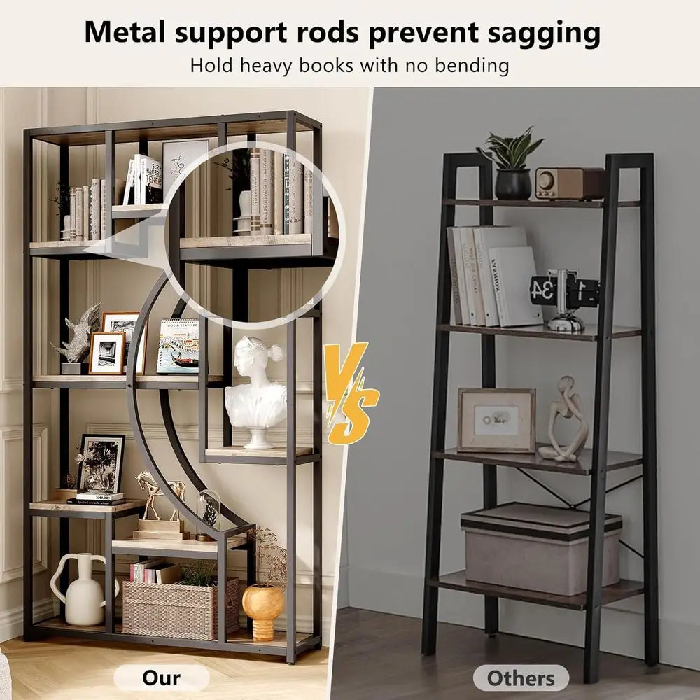 70.8" Tall Bookshel Set o 2, 79" Wide Geometric Display Shel with 18 Open Storage Shelves, Etagere Bookcase or Living