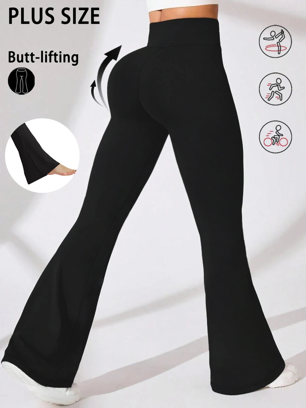Plus Size Women's Super Soft High Waisted Flare Pants, Leggings Tummy Control Soft Bootleg Bell Bottoms Running